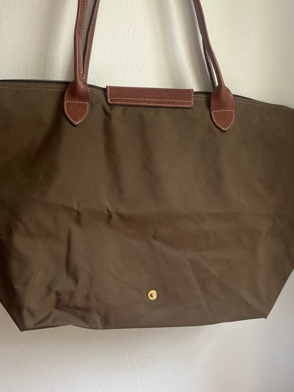 Longchamp Large Khaki/Brown Tote with Chestnut Trim - Picture 2 of 7